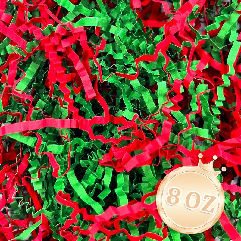 Zankubom 1/2LB Crinkle Cut Paper Shred Filler Great for Gift Wrapping, Basket Fillers, Birthday, Gift Wrapping, Anniversary, Halloween Christmas Party Decor Filling Supplies Red Green - Image 1